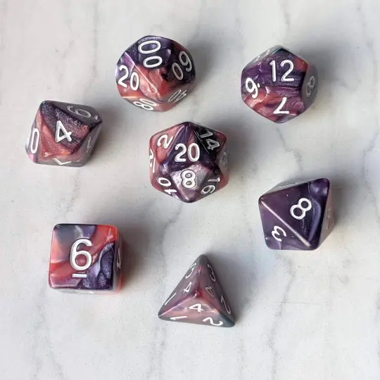 Purple Rose Pearly DnD Dice Set - Marbled 7 Piece RPG Dice for Dungeons and Dragons