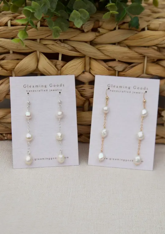 Freshwater Pearl Chain Dangles Earrings
