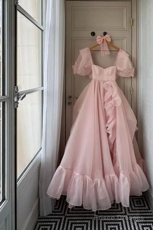 Flowy Tulle Pleated Women's Prom Gown Blush Pink Corset Maxi Evening Dress Birthday Dress — Fall Outfit 2026 New RS3204