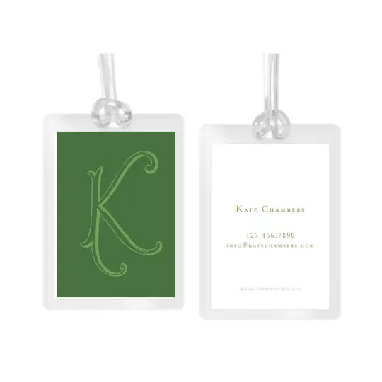 Girl's Simple Green Vintage Monogram Laminated Bag Tag