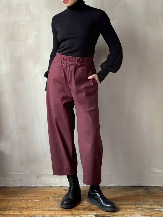 FW25: Double Waistband Barrel Trouser in Vintage Wine (Pre-Order)
