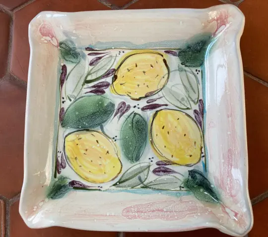 Square Plate, Lemons, Leaves