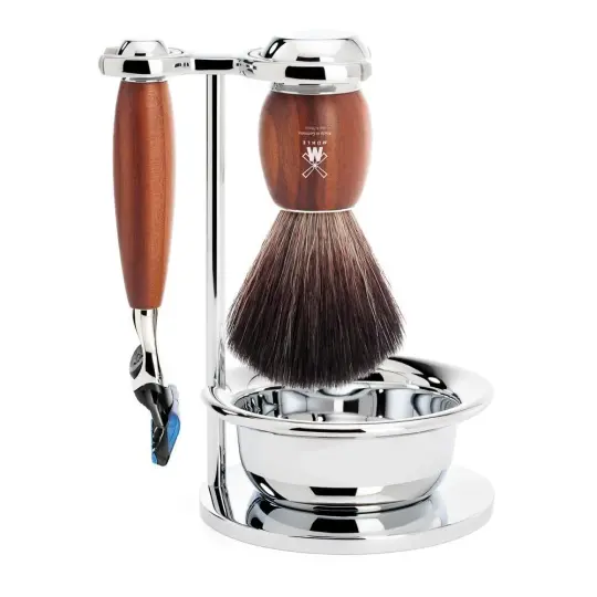MÜHLE VIVO 4 Pc. Shaving Set, Black Fibre Brush & Gillette® Fusion™ Razor, Plum Tree