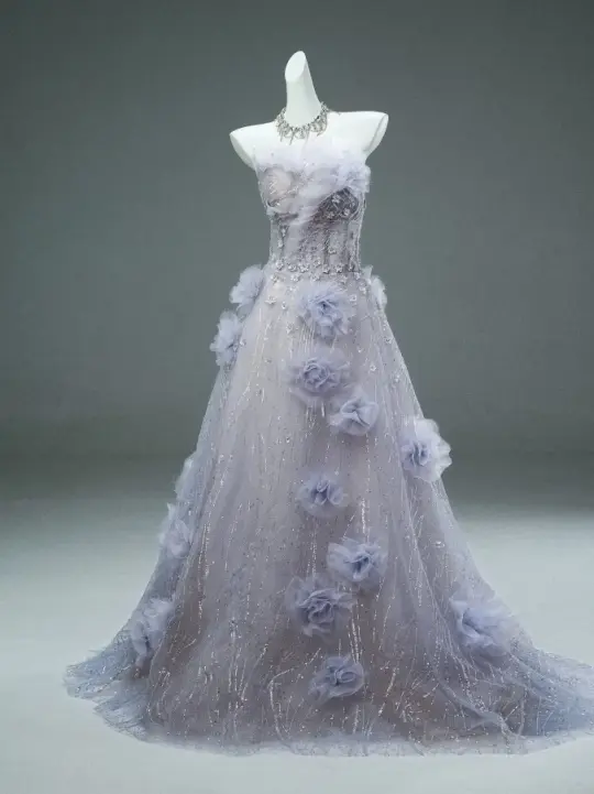 Elegant Lavender Prom Dress ,A-Line Strapless Applique Corset Maxi Quinceanera Dress RS984