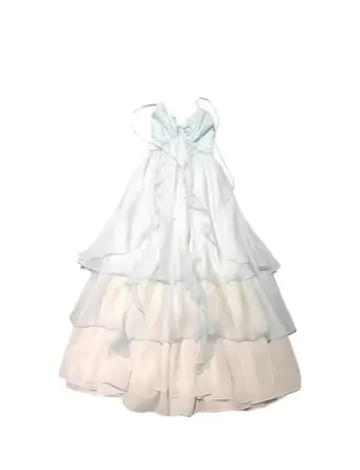 Fresh Ivory Ruffled Summer Dress A-Line Spaghetti Straps Maxi Prom Dress RS671