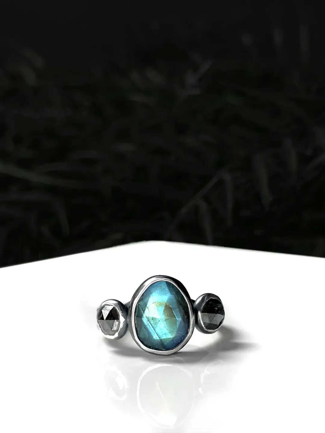 Custom Black Diamond and Labradorite Ring