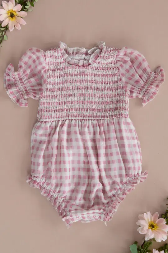 Baby Cordelia Romper in Desert Rose Gingham