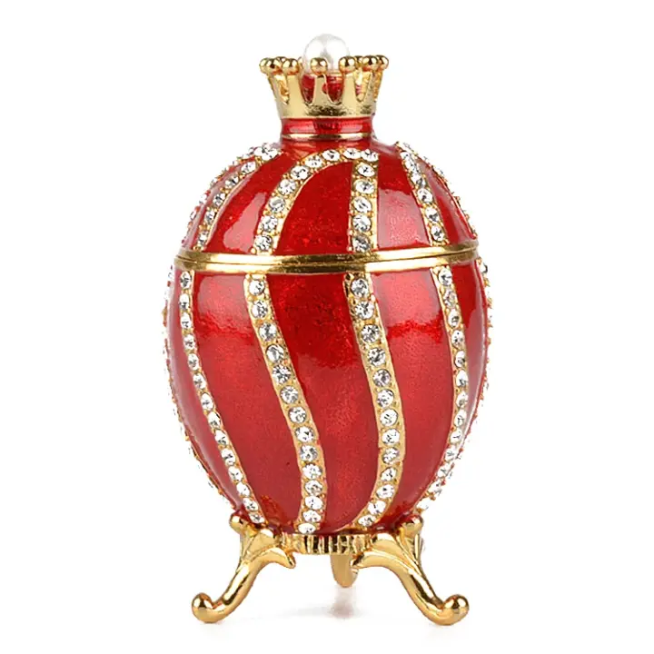 Red & Gold Faberge Egg Trinket Box