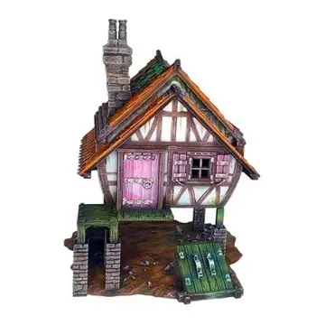 Timberwatch House 28mm 3D printed medieval fantasy town terrain, painted example, three-quarter view