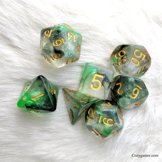 Venom DnD Dice Set, 7-Piece Green and Black Glitter Dice