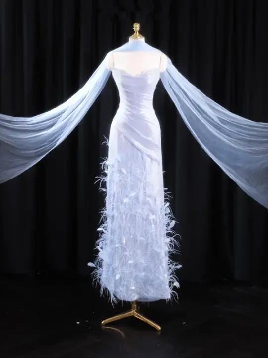 Light blue strapless fitted long ball gown R8927