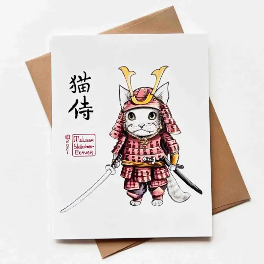 Samurai Kitty Card, Wholesale 6 Pack