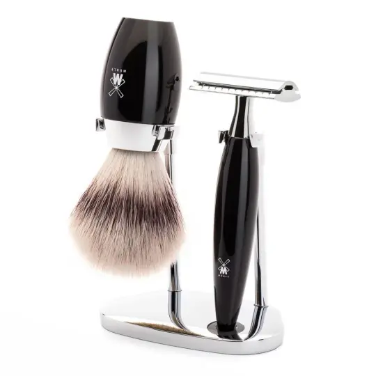 MÜHLE KOSMO 3 Pc. Shaving Set, Silvertip Fibre® Brush & Safety Razor, Black