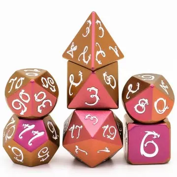 Purple Gold Dragon Metal Dice Set – 7-Piece Enamel White Font DnD