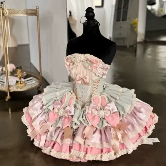 Sweet Ruffled Homecoming Dress ,A-Line Strapless Bow Corset Cute Princess Dress RS847