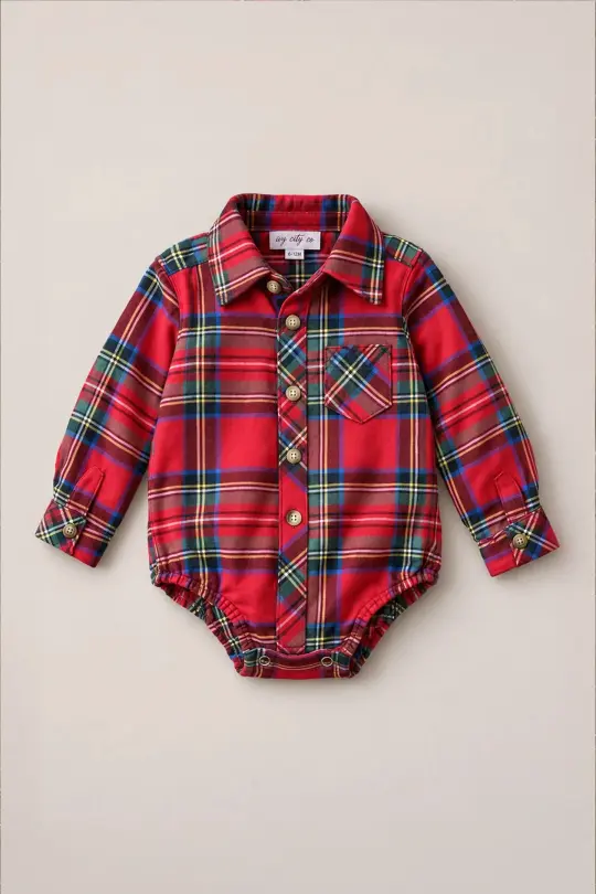 Baby Boys John Romper in Holiday Plaid