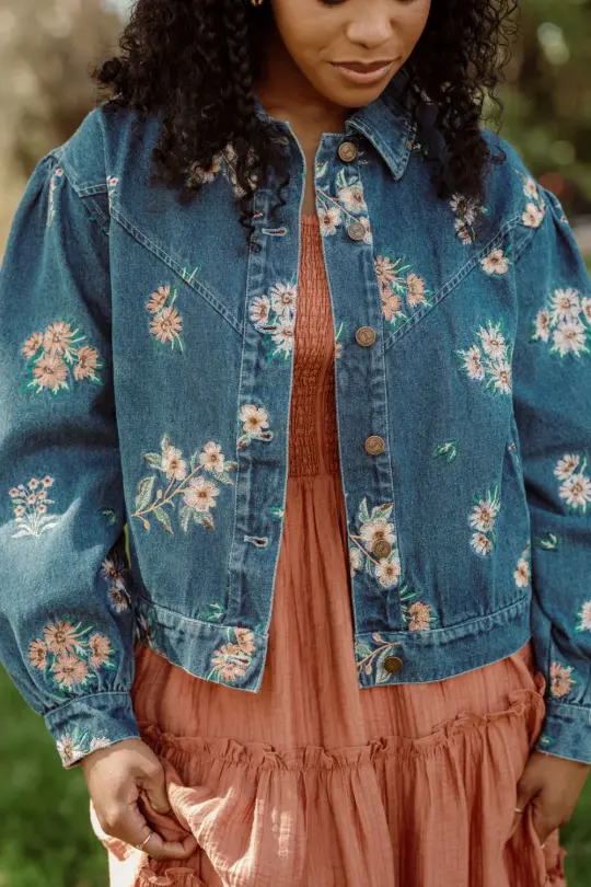 Posey Denim Jacket in Lovelorn Ditsy Embroidery