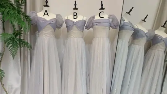 Gray blue slim waist light yellow lining skirt elegant ball gown, bridesmaid dress R6001
