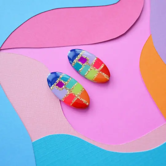 Rainbow Abstract Art Oval Resin Stud Earrings