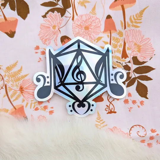 Holographic Bard Sticker – 3" x 3.5" D20 Music Vinyl Decal