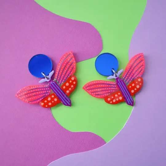 Purple and Red Geometric Butterfly Resin Earrings, Laser Cut Acrylic Jewelry
