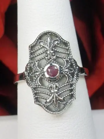 Natural Red Ruby Ring, Size 8, Fleur de Lis Jewelry, Art Deco Jewelry #D216 - Ready to Ship