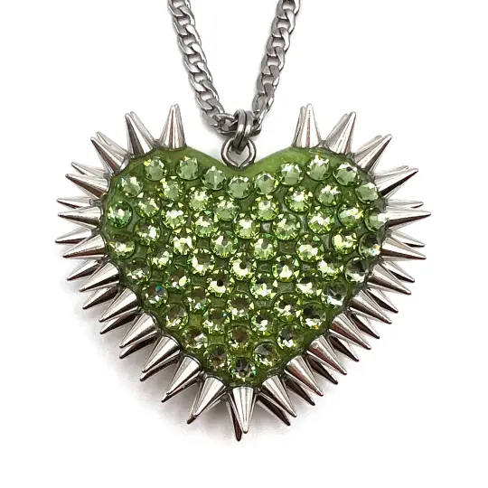 Classic Spiked & Paved Heart Necklace | Peridot