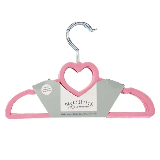 necessities by tendertyme Baby Boys and Baby Girls 10 Piece No-Slip Clothes Hangers, Pink Hearts