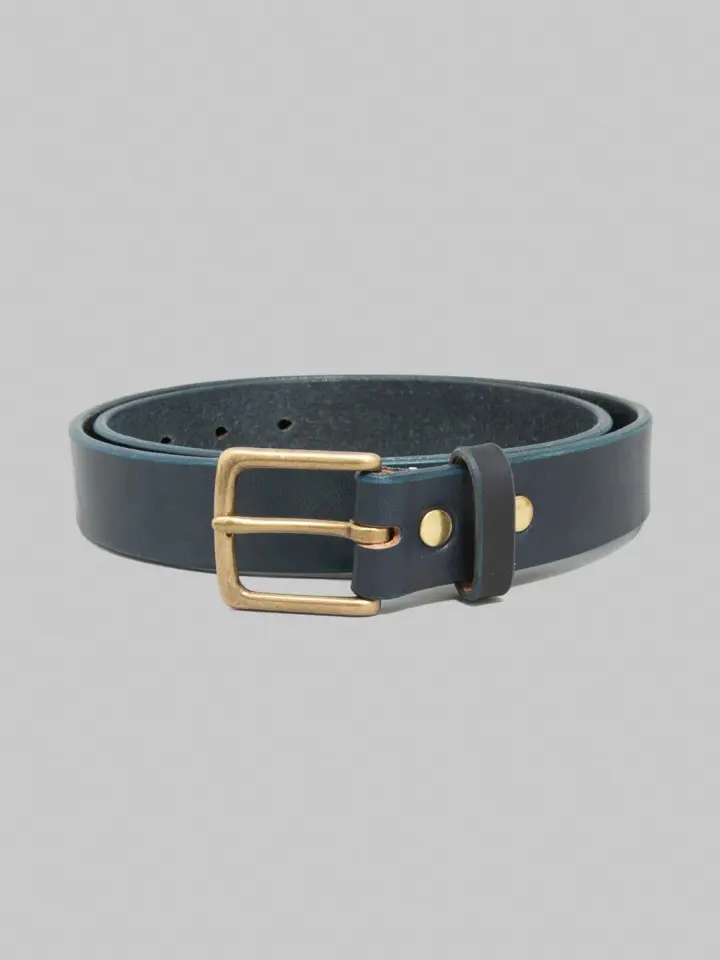 Momotaro Jeans MMGD1003 Gold Buckle Benz Leather Belt Natural Indigo