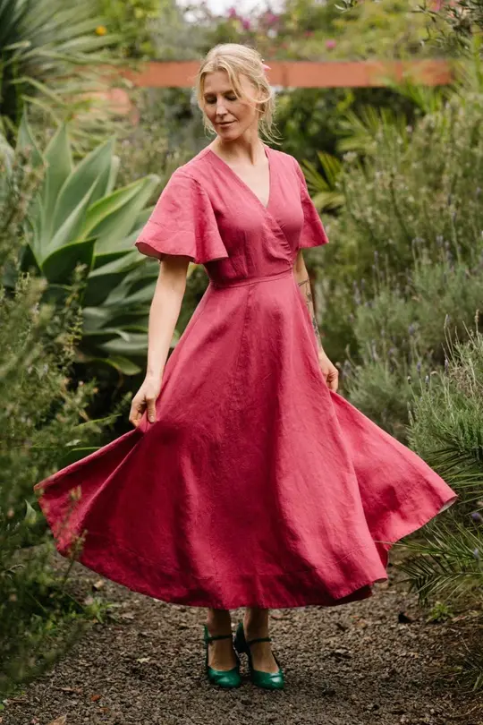 Wrap – Maxi Linen Wrap Dress with Butterfly Sleeves