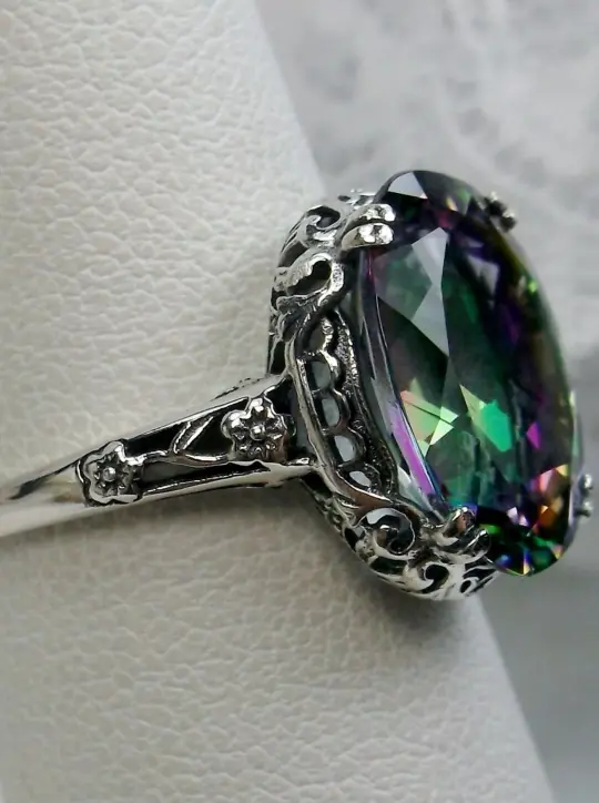 Mystic Topaz Ring, Simulated or Natural Topaz, Revival Edwardian Jewelry #D70