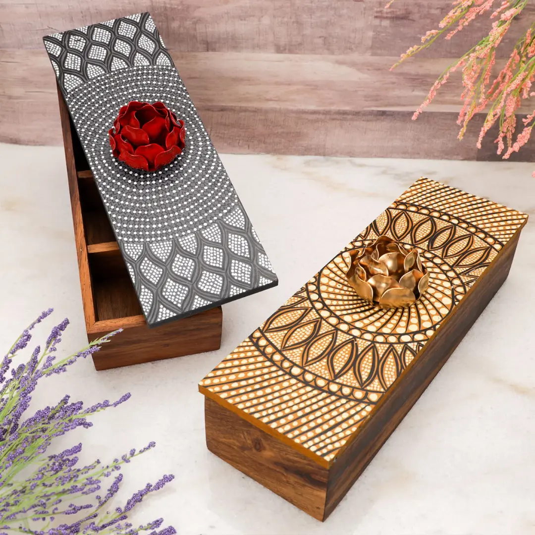 Hand-Painted Parota Solid Wood Tea Organizer