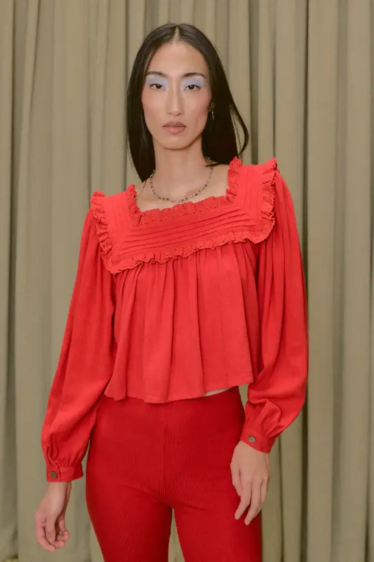 Esther Soft Linen Blouse Red