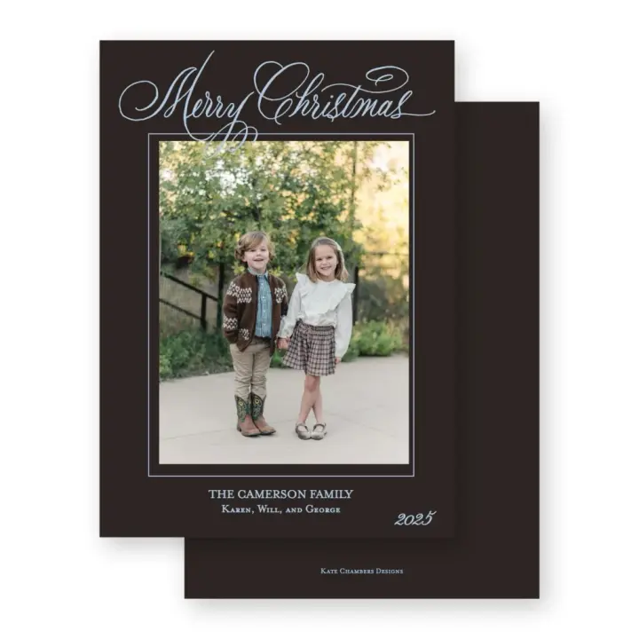 Chocolate and Blue "Merry Christmas" Holiday Card