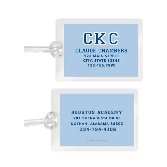 Boy's Varsity Monogram Laminated Bag Tag