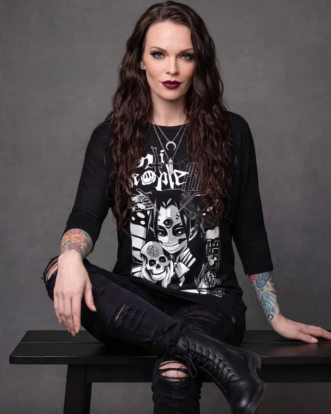 Killstar No Fairytale Anti People Anime Skull Manga 3/4 Sleeve Tunic Dress