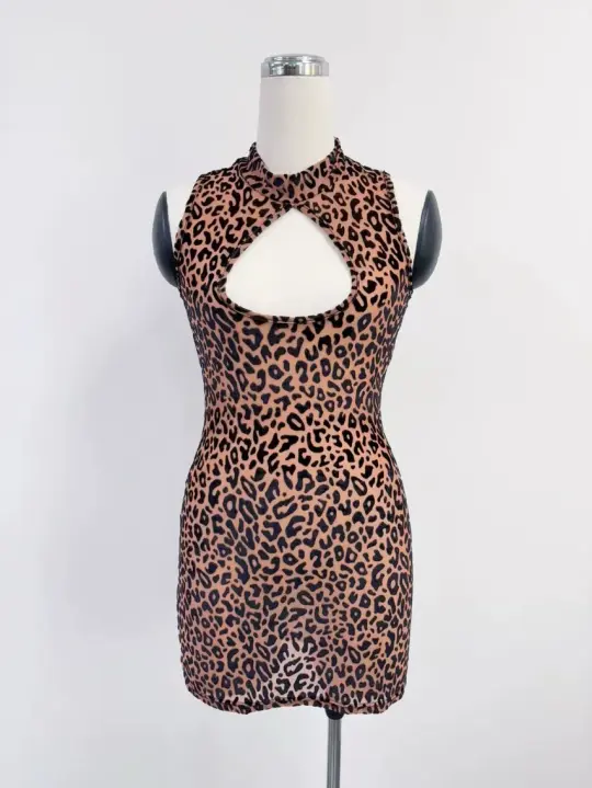 SAMPLE #346 - S New Jersey Mesh Keyhole Mini Dress - Leopard
