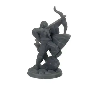 Unpainted 32mm 3D-printed human ranger twisting through the loose with his cloak snapping out behind — tabletop RPG miniature for D&D, Pathfinder & wargaming