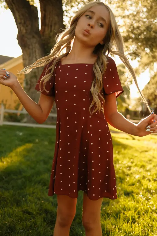 Teen Blakely Dress in Cranberry Dainty Dot