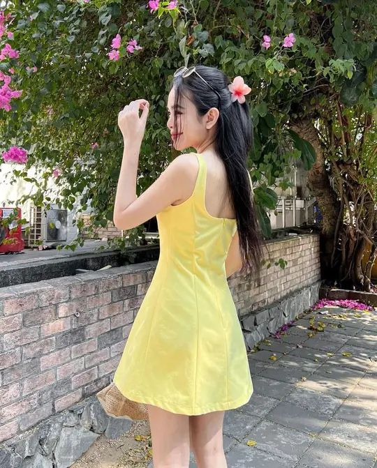 Yellow vest waist slim fit A-line short skirt homecoming dress R3916