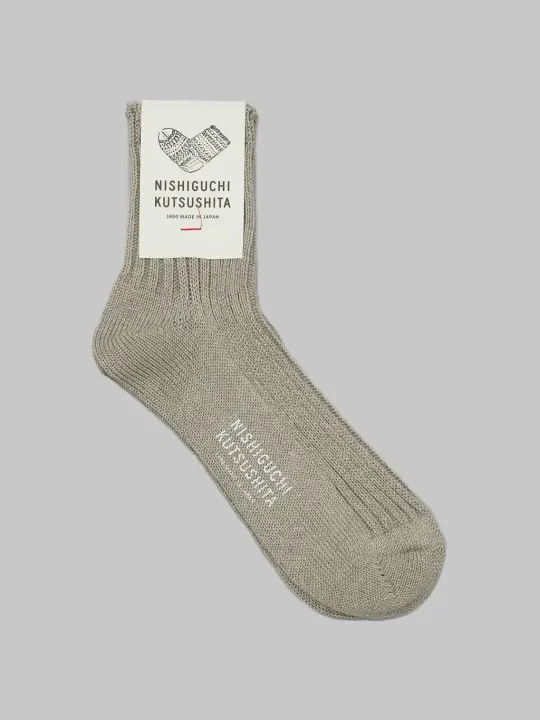 Nishiguchi Kutsushita Linen Ribbed Socks Beige