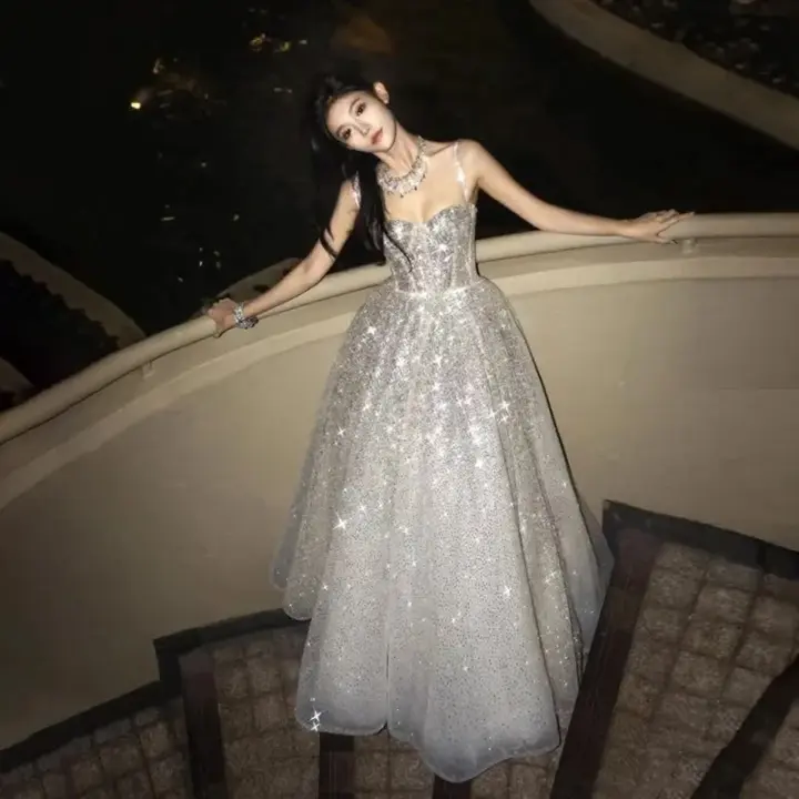 Glitter Sequins Women's Prom Gown Sliver Corset Maxi Evening Dress Birthday Dress — Fall Outfit 2026 New RS3192
