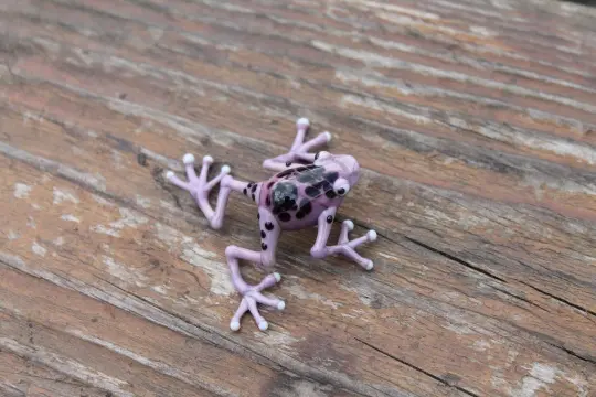 Handmade Purple Glass Frog Figurine With Black Spots - Miniature Animal