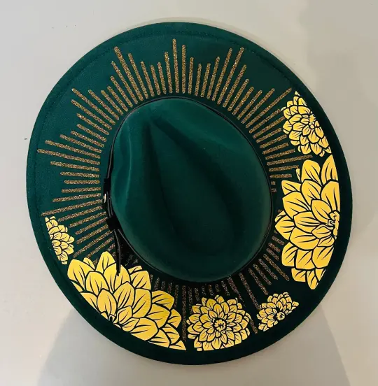 Emerald Dahlia Burst Vegan Felt XL Wide Brim Hat