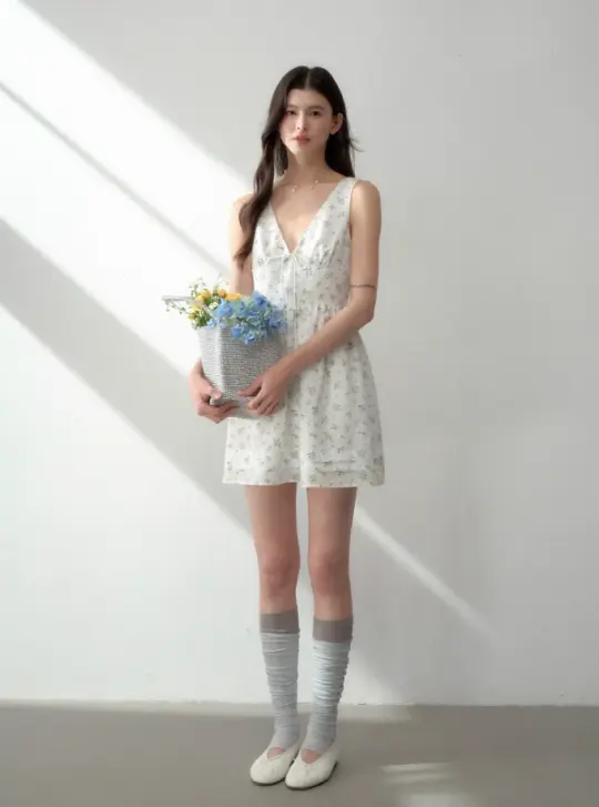 Tencel bow tie V-neck vest dress summer sweet playful midi dress R3332