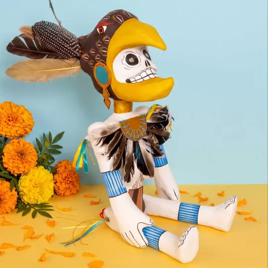 Papier-Mâché Calaca Skeleton Eagle Warrior Sculpture