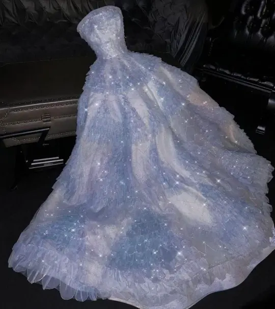 Gray-blue strapless fitted waist long elegant ball gown R8647