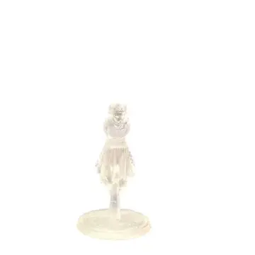 Unpainted 28mm 3D-printed ghost maiden in a horned coif and wimple, head bowed, front view, tabletop RPG miniature for D&D, Pathfinder & wargaming