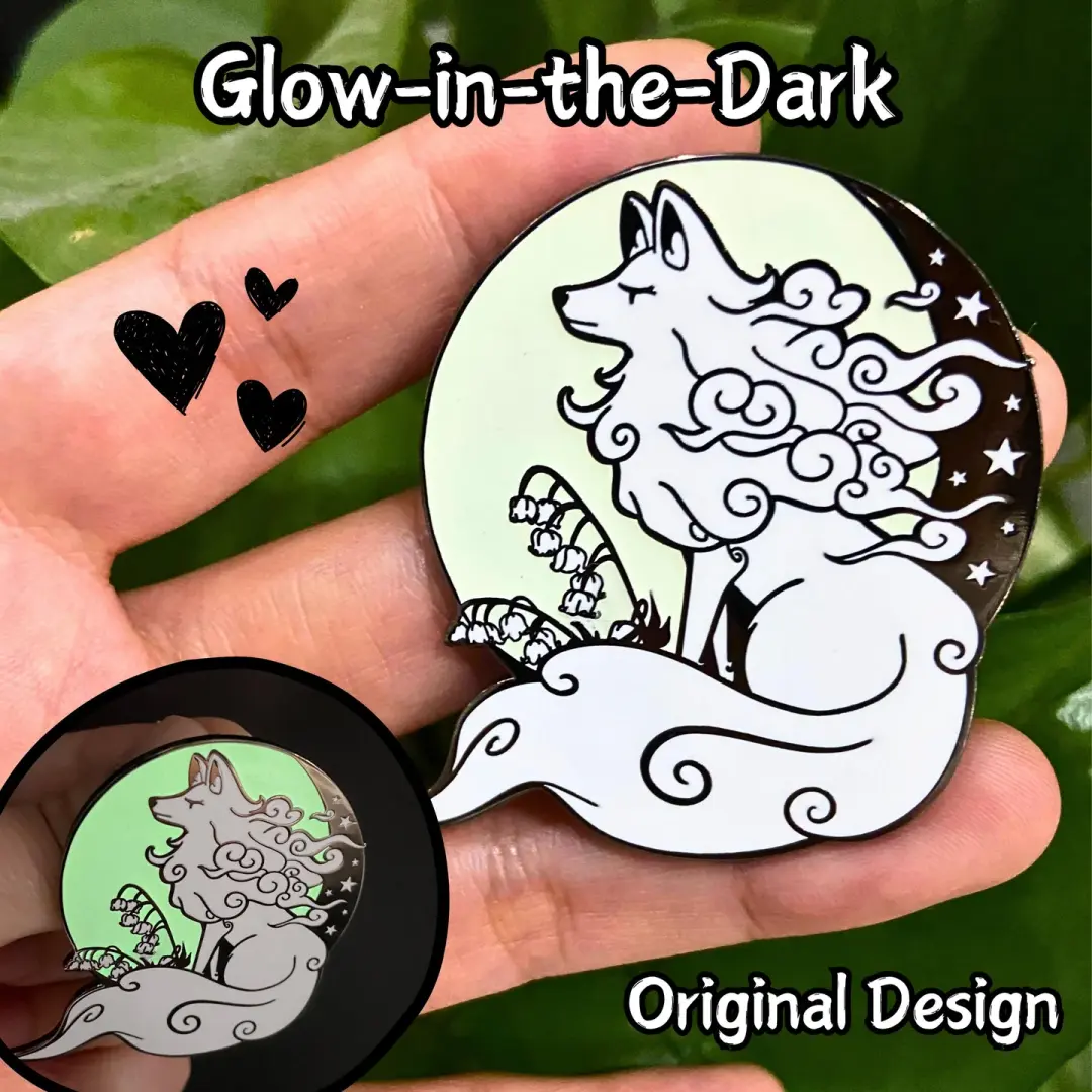 Glow In The Dark Ghost Wolf Hard Enamel Pin | 2” Black Nickel | Original Art