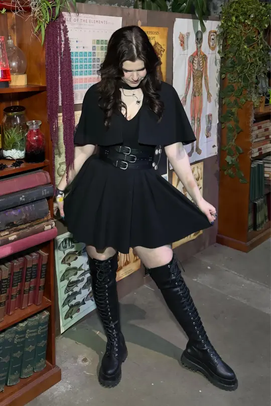 Black Pleated Pinny Dress